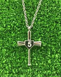 Each baseball bat cross necklace still has an individual initial charm of your choice and a stamped number. Baseball Cross With Custom Number Baseball Necklace Baseball Jewelry Baseball Cross