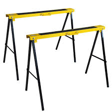 Worker 30 In Heavy Duty Steel Saw Horse With Folding Legs And Portable Handle 2 Pack 43009 The Home Depot Sawhorse Portable Sawhorse Simple Storage