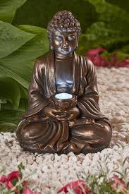 Solar Buddha Garden Light Lamp Statue Outdoor Powered Effect Bronze Lighting
