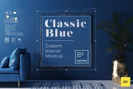 Download Classic Blue Interior Mockup Customizable Frames Furniture In Indoor Advertising Mockups On Yellow Images Creative Store PSD Mockup Templates