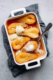 Roasted Pears In Ginger Syrup Full Of Plants Recipe Pear Recipes Roasted Pear Recipes