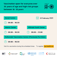 Please note that in order to be vaccinated, you will need to be a member of the current phase, schedule an appointment, and provide appropriate identification once you arrive at the vaccination site. Health Protection Agency On Twitter Vaccination Continues For Everyone Over 35 Years Of Age High Risk Groups Between 18 35 Years Migrant Workers Without Documentation Can Register With Maldivian Red