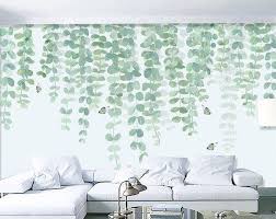 Watercolor Hand Painted Dark Green Vine Leaves Wallpaper Wall Etsy In 2020 Hand Painted Walls Wall Murals Painted Wall Wallpaper