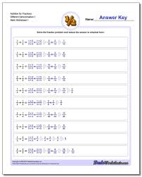 Addition Worksheet For Fraction Worksheets Different Denominators 1 Fraction Worksheet Addi Fractions Worksheets Fractions Multiplication Improper Fractions