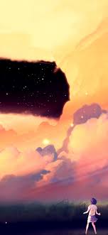 Credits goes to respective owner(s). Wallpaper Anime Girl Grass Clouds Starry 3840x2160 Uhd 4k Picture Image