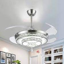 Get free shipping on qualified chandelier ceiling fans with lights or buy online pick up in store today in the lighting department. Amazon Com Crystal Ceiling Fan With Light And Remote Chandelier Fan With 4 Retractable Blades 3 Light Change Led Indoor Ceiling Fans For Bedroom Living Room 36w 42 Inch Sliver Kitchen Dining
