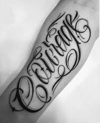 This man has got his name inscribed on his forearms in cold and cursive font couple script tattoo. Forearm Tattoo Scripts Elegant Arts Tattoo