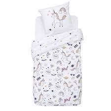 Housse de couette sur conforama.fr ! Parure De Lit Enfant Blanche Licorne Housse De Couette 1 Taie D Oreiller En Coton 140x200cm 65x65cm Tex Home La Parure De Lit A Prix Carrefour
