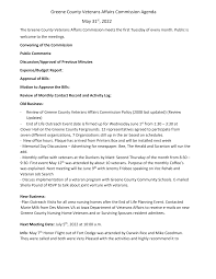 Greene County Veterans Affairs Commission Agenda May 31st, 2022