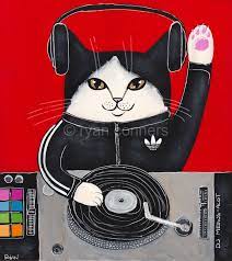 Record Store Day Dj Cat Original Cat Folk Art Painting Cat Art Folk Art Painting Art Painting