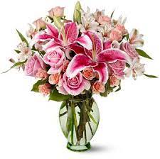 Stargazer Lily And Roses Vase Purple Iris Flower Shop Nj Pink Flower Bouquet Fresh Flower Bouquets Beautiful Bouquet Of Flowers