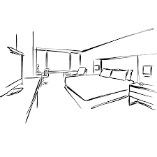 Fill in the measurements and the shape of the room. Modern Hotel Room Kig Size Bed Vector Illustration Outline Drawing Tasmeemme Com