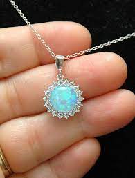 Blue Fire Opal Necklace Yellow Gold Necklace Cz Diamond Etsy Fire Opal Necklace Mens Silver Necklace Opal Necklace