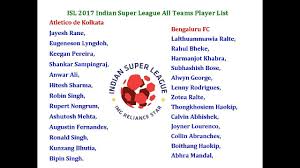 Isl 2017 Indian Super League All Teams Player List