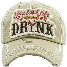 Amazon Com You Look Like I Need A Drink Khaki Vintage Style Baseball Cap Hat Everything Else Shoe Jewelry Hats Caps Hats