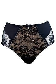 Womens Pour Moi Sofia Lace Embroidered Deep Briefs Black High Waisted Briefs Lace Embroidered
