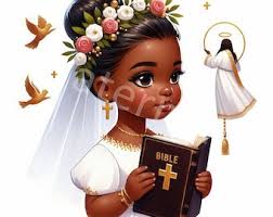Black Girl First Holy Communion Clipart: Watercolor Religious Graphics  (digital Download)