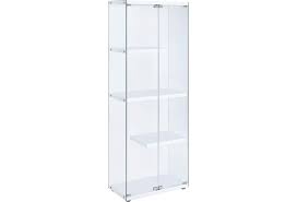 If space is a concern in your home, get a unit that fits snugly into a corner. Elements International Ice Contemporary Ice Cabinet Display With Glass Doors Lindy S Furniture Company China Cabinets