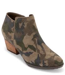 blondo villa waterproof camouflage print suede block heel booties dillards