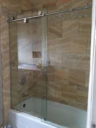 Cardinal Skyline Series Enclosure 1 2 Clear Tempered Glass With Brushed Stainless Hardware Glass Tub Shower Doors Tub Enclosures