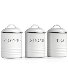 Store items and add a decorative touch with these kitchen canisters. Barnyard Designs Decorative Kitchen Canisters With Lids White Metal Rustic Vintage Farmhouse Country Decor For Sugar Coffee Tea Storage Set Of 3 Nbsp Walmart Com Walmart Com