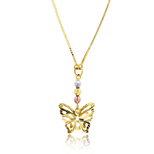 Tri color 14k gold necklace. Diamond Cut Bead Butterfly Necklace Real 14k Tricolor Gold Besenn