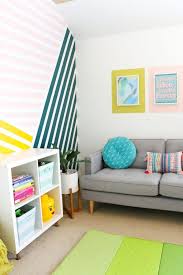 Colorful Playroom Refresh And Diy Striped Wall A Kailo Chic Life Striped Walls Bedroom Striped Walls Colorful Playroom