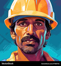 Head shot of man construction worker working hard
