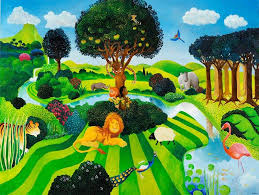 The Garden Of Eden Genesis Original Bible Art By Darius Gilmont Naive Painting Art Painting