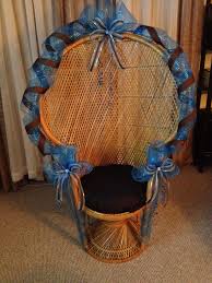 Blue And Brown Baby Shower Wicker Peacock Fan Back Chair Baby Shower Chair Baby Bear Baby Shower Teddy Bear Baby Shower