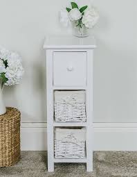Tall Slim Bedside Table White Material Paulownia Wood With Wicker Baskets F Slim Bedside Table White Wicker Bedroom Furniture Living Room Storage Solutions