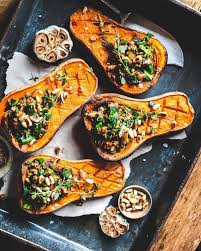 Baked Butternut Squash With Mushroom Filling Plant Based News Recipe In 2020 Food Recipes Vegan Christmas Recipes