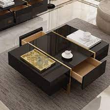 Coffee table glass modern shelf wood living room. Rectangular Coffee Table Black Coffee Table With Drawers Table With Storage Gold Metal Black Coffee Tables Coffee Table Design Modern Centre Table Living Room