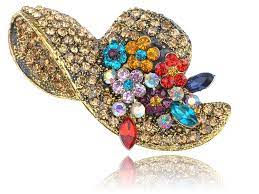 Alilang Golden Tone Multi Rhinestones Colorful Floral Floppy Sun Hat Brooch Pin Brooches And Pins Jewelry Rhinestone Fashion Turquoise Jewelry Native American Hat Brooch
