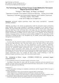 What follows is a hypothetical example of a research paper based on an experiment. The Technology Study Of Direct Torque Control Method For Permanent Magnet Synchronous Motor Scientific Net