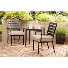 Hampton Bay Marshall 3 Piece Patio Bistro Set With Textured Sand Cushions Hd14300 At The Home Small Apartment Patio Patio Furniture Layout Bistro Table Outdoor