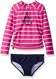 Amazon Com Nautica Girls Long Sleeve Rashguard Set With Stripe Top And Solid Bikini Bottom Affiliate Girls Rashguard Swim Rash Guard Swim Fashion
