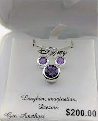 Disney Genuine African Amethyst Sterling Birthstone Mickey Mouse Necklace Disney Necklacependant Mickey Mouse Necklace Amethyst Sterling Silver Necklaces