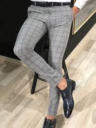 Ferra Slim Fit Plaid Pants In Blue In 2021 Pants Outfit Men Mens Plaid Pants Black Pants Men