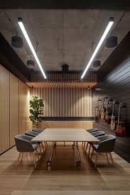 The 1 Vertical Wood Slats Will Be Incorporated Into The Largest Conf Room Downstairs Modern Office Decor Industrial Office Design Industrial Livingroom
