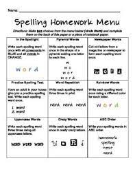 The word lists and vocabulary banks, usually included at the end of the books, are particularly helpful for. Multiple Spelling Homework Menus For Grades 2 3 4 Spelling Homework Spelling Word Activities Spelling Homework Menu
