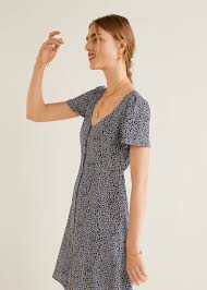 Buttoned Printed Dress Women Mango Usa Womens Dresses Short Sleeve Dresses Short Dresses