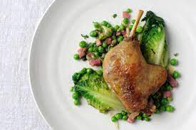 Lamb chops with polenta and grilled scallion sauce. Duck Recipes Spring Rolls Carpaccio Cassoulet Great British Chefs