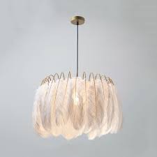 Contemporary Drum Ceiling Pendant Feather Single Light White Hanging Light For Restaurant Bedroom Susuohome Com