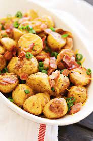 Cheesy Roasted Potatoes With Bacon Bacon Recipes Cooking Recipes Side Dish Recipes