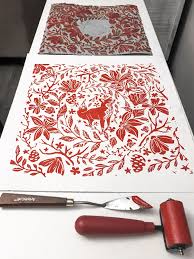 Hidden Forest Fox Magic Linoleum Print Printmaking Magic Linocut Printmaking Linocut Linograbado Estampados Textiles Grabados Linoleo