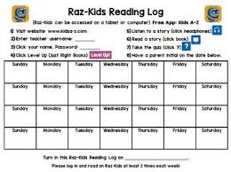 raz kids reading log for the month raz kids kids reading