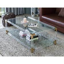 Bold Tones 51 In Clear Large Rectangle Glass Coffee Table With Shelf Qi003598 The Home Depot Acrylic Coffee Table Coffee Table With Shelf Coffee Table