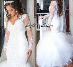 Puffy Mermaid 2018 Long Sleeves Lace Wedding Dresses Sequins Beading Luxury Dubai Arabi Long Sleeve Wedding Dress Lace Sheer Wedding Dress Casual Wedding Dress