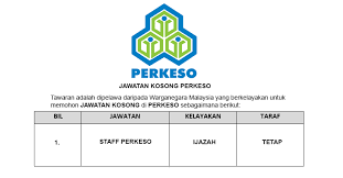 Berikut merupakan maklumat iklan kerja kosong yang ditawarkan oleh majikan terlibat. Pertubuhan Keselamatan Sosial Perkeso Permohonan Jawatan Dibuka Jobcari Com Jawatan Kosong Terkini